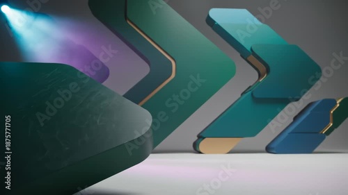 Abstract Green Arrows Moving Forward With Spotlight, Stylish 3d Animation