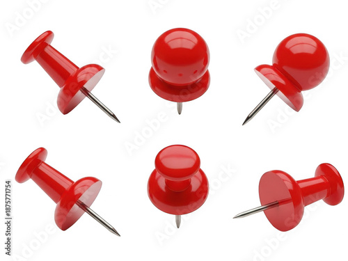 Collection of red push pins isolated on transparent background