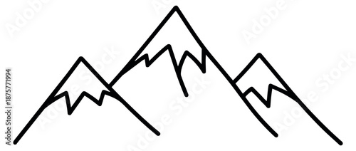 Hand drawn line art illustration of mountains depicting snowy peaks for outdoor design