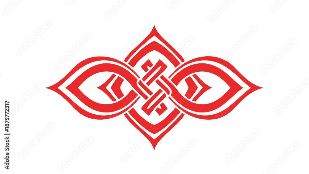 Obraz premium Red ornate decorative emblem with intertwined elements.