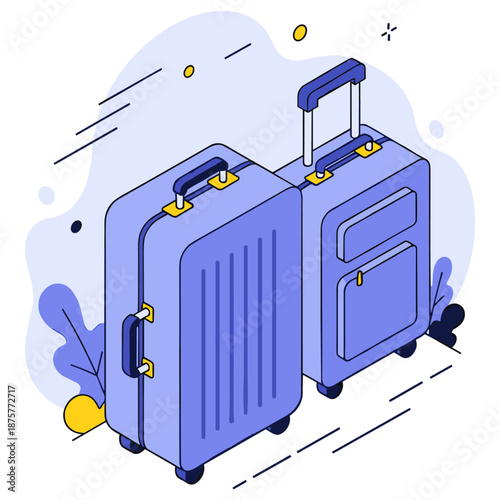 Blue modern luggage set with wheels and telescopic handles