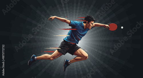 Dynamic table tennis player in action burst with motion lines