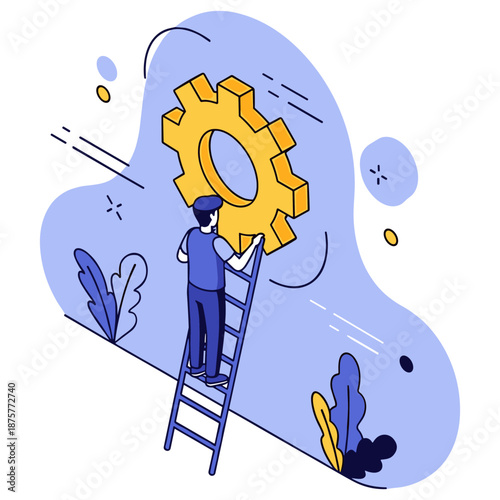 Male engineer working on gear mechanism concept illustration