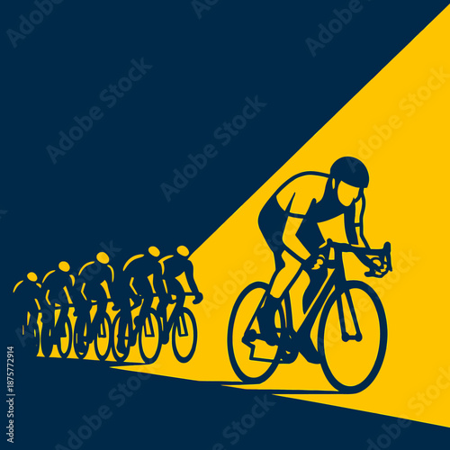 Dynamic cyclist leading the pack: cycling race in bold silhouette style