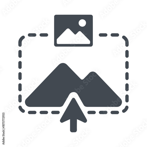 image upload icon with mountain landscape and dotted line border