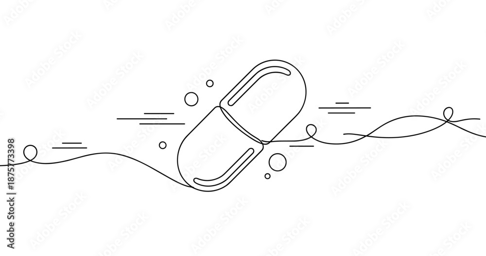 Obraz premium Abstract line art of a capsule with curved lines and circles. No editable strokes