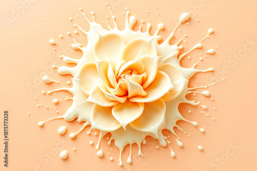 Creamy White Chocolate Splash Shaped Like a Flower on Peach Background