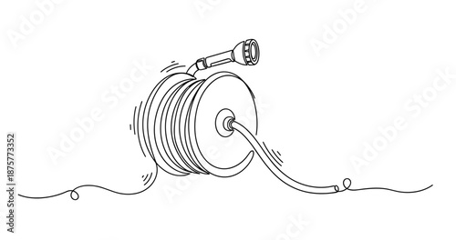 Garden hose reel with nozzle sketch illustration. No editable strokes