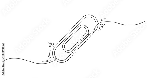 Minimalist paper clip with simple line art design on white background. No editable strokes