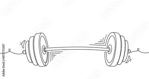 Minimalist line drawing of a heavy barbell with vibrant energy effects. No editable strokes
