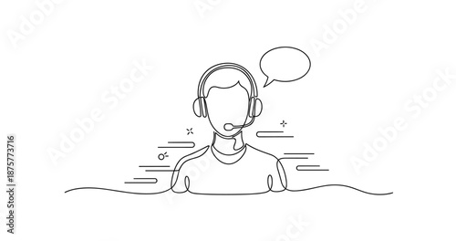 Line art of male customer service agent with headset, no editable stroke