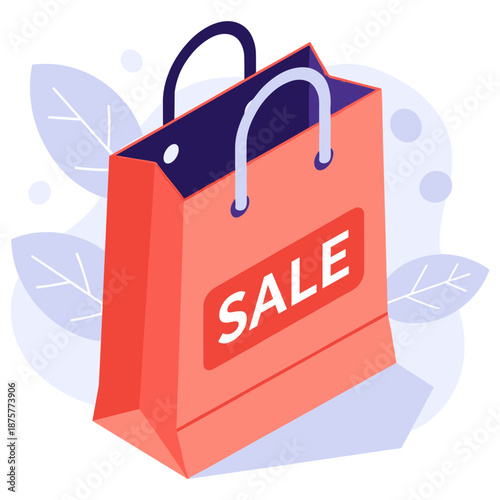 Illustration of red shopping bag with sale tag on abstract background