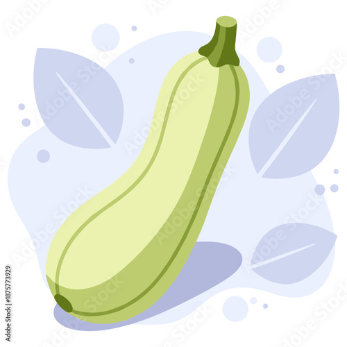 Vector art of a green zucchini with abstract leaf elements