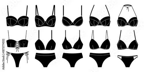 Set of various seamless lingerie and swimwear styles vector illustrations