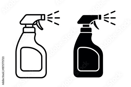 Black and white illustration of two spray bottles with spray nozzle