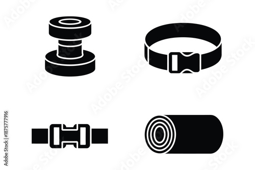 Fastening Straps and Camping Equipment Icons with Buckles