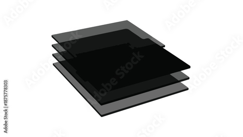 Stack of black glossy square plates on white background, modern dinnerware set, table setting, elegant flatware, shiny ceramic dishes