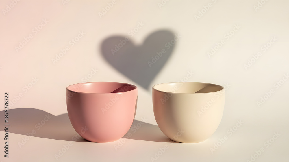 Fototapeta premium Valentine Romantic Still Life with Ceramic Cups on Soft Pastel Scene