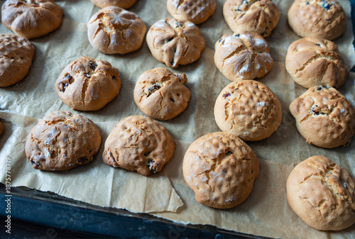Homemade cookies on a baking sheet macro