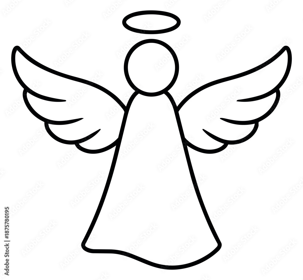 Fototapeta premium Simple line art illustration of an angel depicting a spiritual symbol for holiday designs