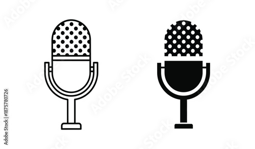 Vector illustration of two microphones in black and white on a pure