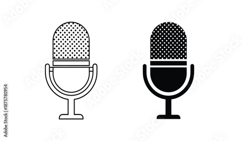 Two microphones in black and white on isolated for audio recording or podcasting