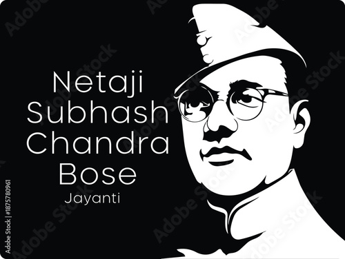 Netaji Subhas Chandra Bose Jayanti Greeting Design featuring a powerful portrait illustration of the legendary Indian freedom fighter. The artwork reflects his courage, leadership & patriotic spirit.