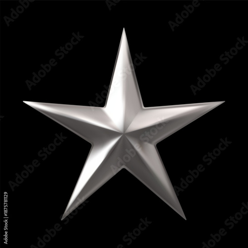 A five-pointed chrome 3D star with sharp ends and a glow effect.
