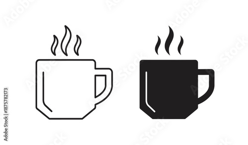 Black and white line art of two steaming coffee mugs in simple modern design for logo or icon use