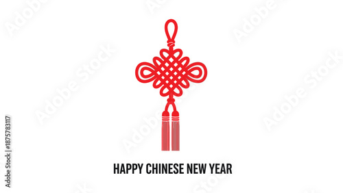 Chinese new year decoration with red tassel and greeting text on white background