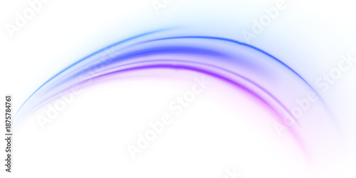 Futuristic neon purple and blue laser streaks flow along a city highway. Light trails and motion swirls create speed lines and energy flow across urban traffic. Vector illustration PNG.