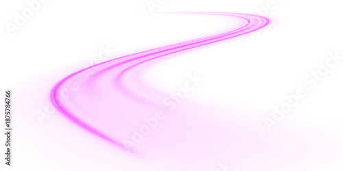 Futuristic digital purple neon lines show pink wave motion, glowing energy flow, streaks,  curves. Speed and abstract technology streams create dynamic vector PNG.