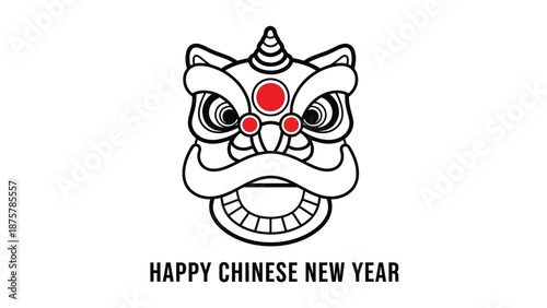 Chinese new year greeting card with dragon face illustration and happy chinese new year text