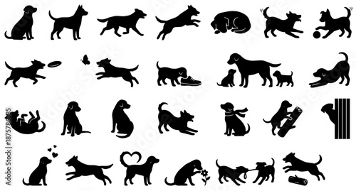 Dog Silhouette Clip-Art Pack – 25 Unique Vector Designs, Flat Vector Isolated on White Background