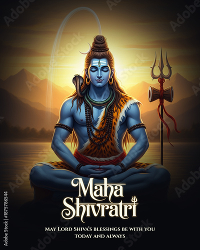 Happy Maha Shivratri 2026 – Divine Lord Shiva Blessings Social Media Poster