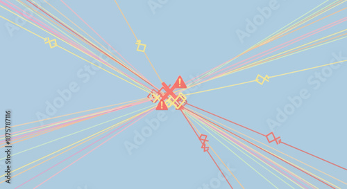 Colorful geometric shapes with radiating lines on blue background