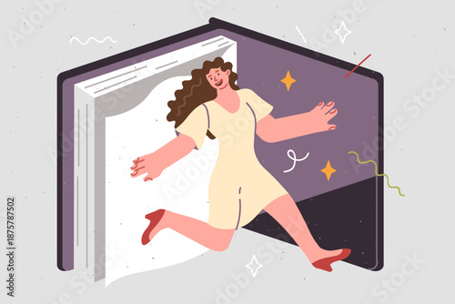Woman is immersed in reading fantastic book with exciting plot and excellent literary style
