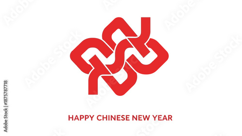 Red chinese new year greeting with interconnected symbol on white background