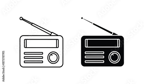 Two black and white radio icons with antennas on top