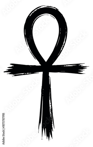 Hand drawn brush stroke illustration of an ankh symbol depicting an ancient Egyptian symbol of life for mythology and spirituality