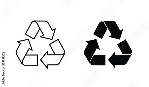 Recycling symbols icons set with black and white outline arrows in circular formation