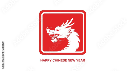 Chinese new year dragon illustration with red background and white dragon design symbolizing good fortune and prosperity in a festive celebration