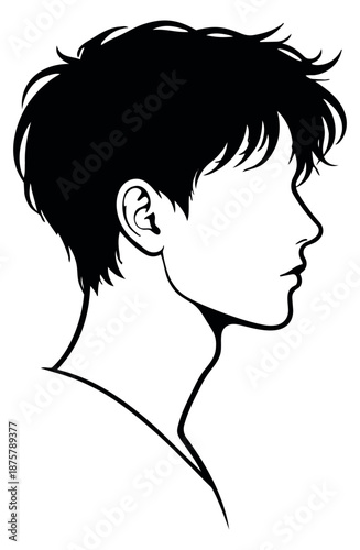 Line art illustration of a young man depicting a side profile for design projects