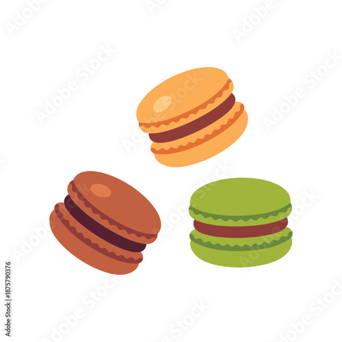 Colorful macarons sandwich cookies assortment, flat style vector illustration