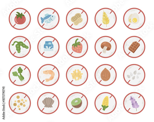 Allergen warning set in scandinavian style featuring food restriction symbols allergy intolerance labels information packaging nutrition communication public health