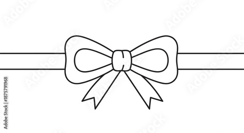 Elegant ribbon bow tied neatly in a simple black and white line art style suitable for gift wrapping and decoration.