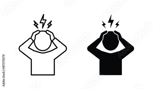 Vector illustrations of people holding their heads in pain with lightning bolts