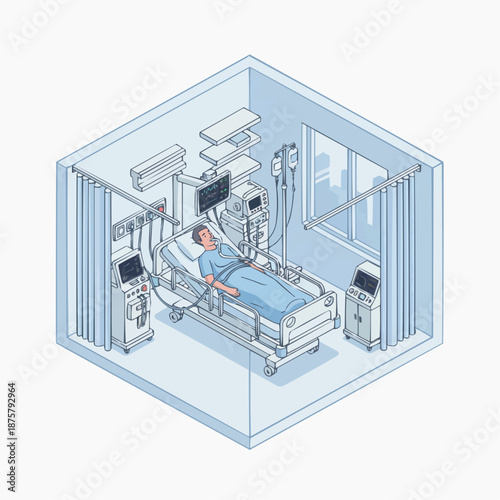 Intensive Care Unit Patient Monitoring and Advanced Life Support Infrastructure Illustration