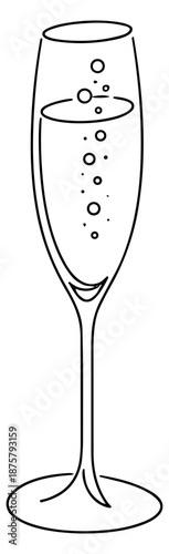 Hand drawn line art illustration of a champagne flute depicting sparkling bubbles for celebrations and luxury events