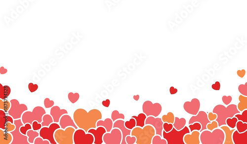 Colorful heart shapes in various sizes and shades of red, pink, and orange on for valentines day or love themed designs